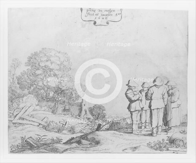 Three Peasants and a Woman, 1626. Creator: Pieter Molijn.