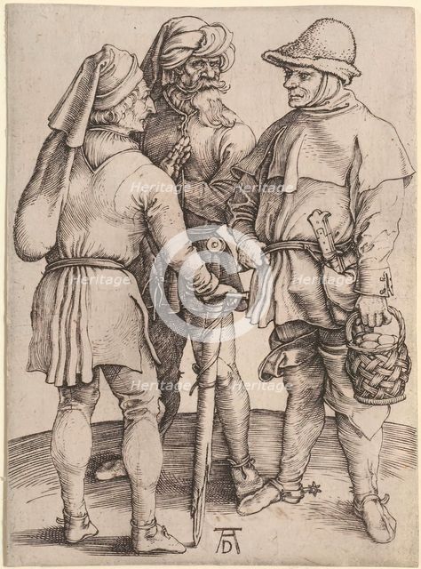 Three Peasants in Conversation, 1497-1498. Creator: Albrecht Durer.