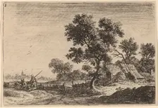 Three Peasants on a Knoll outside a Hamlet. Creator: Anthonie Waterloo