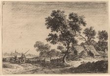 Three Peasants on a Knoll outside a Hamlet. Creator: Anthonie Waterloo