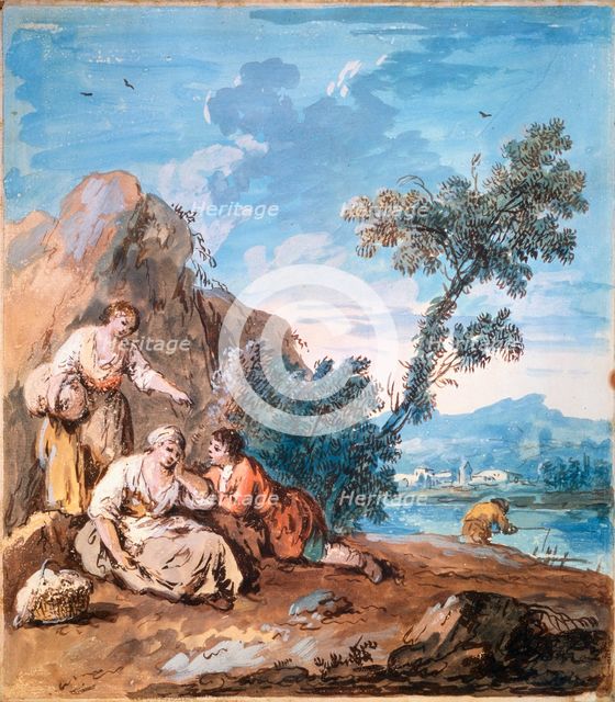 'Three peasants resting on a river bank', c1750.  Artist: Giuseppe Zais