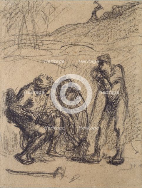 Three Peasants resting, one leaning on a Spade, c1850-1851. Artist: Jean Francois Millet.