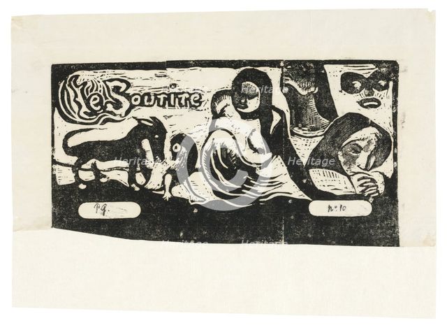 Three People, a Mask, a Fox and a Bird, headpiece for Le sourire, 1899. Creator: Paul Gauguin.
