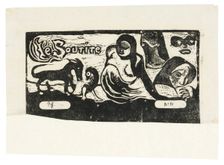 Three People, a Mask, a Fox and a Bird, headpiece for Le sourire, 1899. Creator: Paul Gauguin