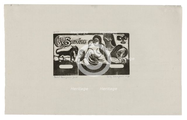 Three People, a Mask, a Fox and a Bird, headpiece forLe sourire, 1899, printed and published 1921. Creator: Paul Gauguin.