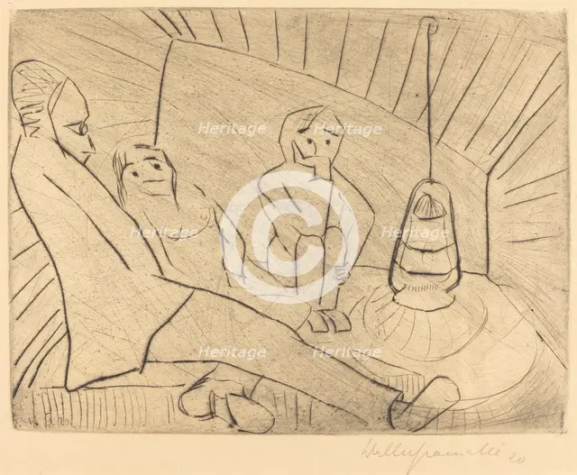 Three People in an Atelier, 1920. Creator: Walter Gramatté.