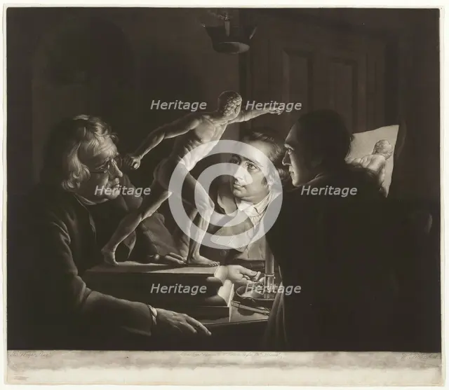 Three Persons Viewing the Gladiator by Candlelight, 1769. Creator: William Pether.