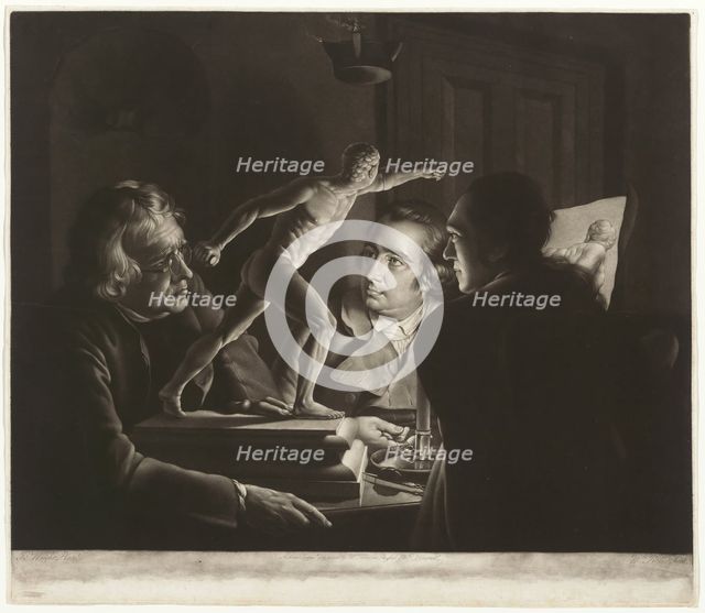 Three Persons Viewing the Gladiator by Candlelight, 1769. Creator: William Pether.