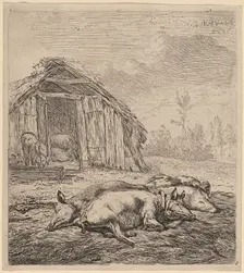 Three Pigs, 1652. Creator: Karel Du Jardin