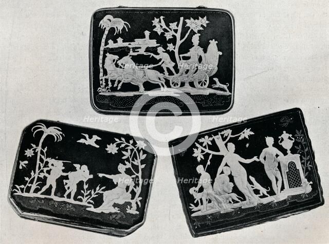 'Three Pique Snuff-Boxes', 1920. Creator: Unknown.