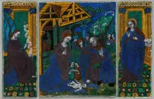 Three plaques from a triptych with the Adoration of the Shepherds..., French, early 16th century. Creator: Unknown