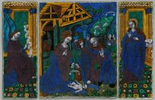 Three plaques from a triptych with the Adoration of the Shepherds..., French, early 16th century. Creator: Unknown