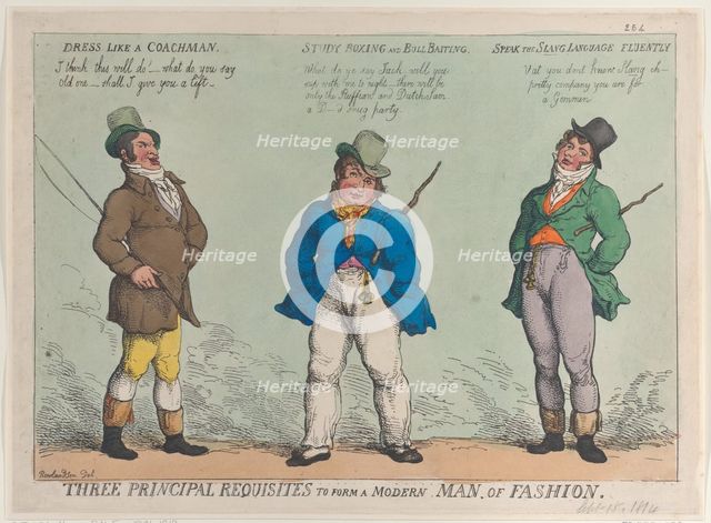 Three Principal Requisites to Form a Modern Man of Fashion, September 15, 1814., September 15, 1814. Creator: Thomas Rowlandson.
