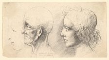 Three profile heads, one in outline only, 1625-77. Creator: Wenceslaus Hollar