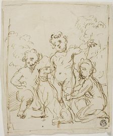 Three Putti and Dog in a Landscape, n.d. Creator: Giuseppe Diamantini
