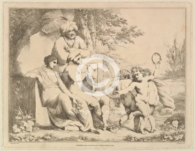 Three Putti Dancing to a Piper, March 1, 1780. Creator: Charles Reuben Ryley.