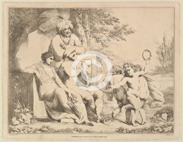 Three Putti Dancing to a Piper, March 1, 1780. Creator: Charles Reuben Ryley.