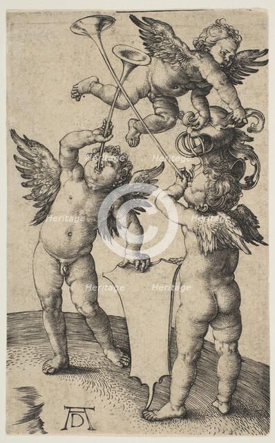 Three Putti with Trumpets, ca. 1500. Creator: Albrecht Durer.