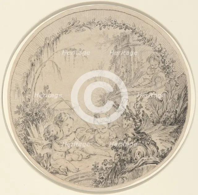 Three Putti with a Fishing Net. Creator: Charles Eisen.