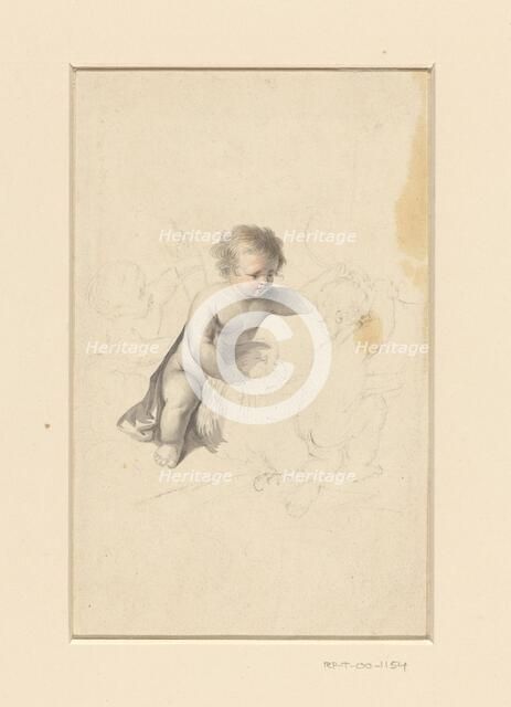 Three putti with a torch, eagle and bow, 1800-1900. Creator: Anon.