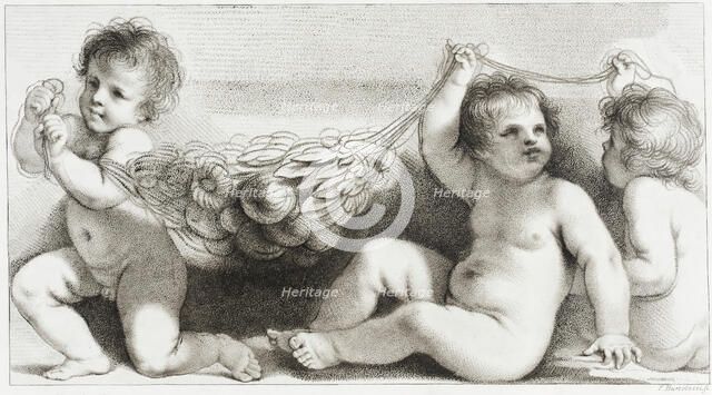 Three Putti with Garland, c1780. Creator: Francesco Bartolozzi.