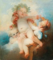 Three putti wreathed with flowers. Creator: Fragonard, Jean Honoré (1732-1806)