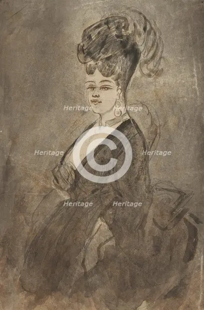 Three-Quarter Length Portrait of a Woman, 1865/70. Creator: Constantin Guys.