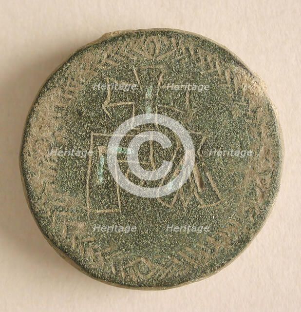 Three Round Copper-Alloy Balance Weights with Crosses, Byzantine, 8th-9th century. Creator: Unknown.