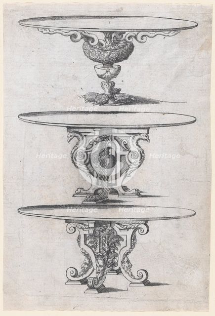 Three Round Table Designs, 1565-70. Creator: Jacques Androuet Du Cerceau.