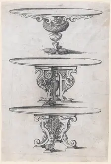 Three Round Table Designs, 1565-70. Creator: Jacques Androuet Du Cerceau