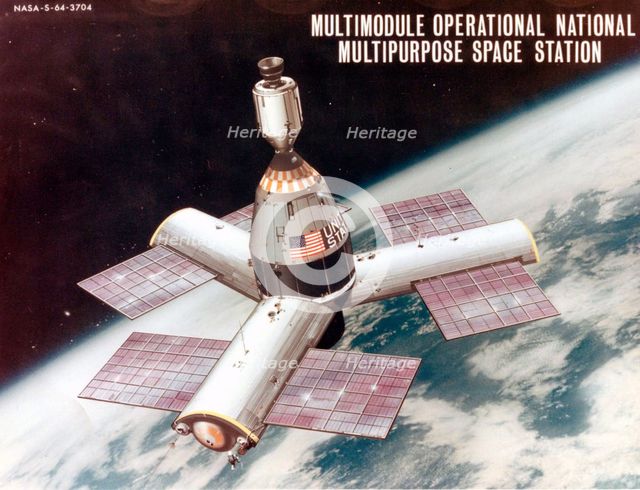 Three-Radial-Module Space Station Concept, 1960. Creator: NASA.