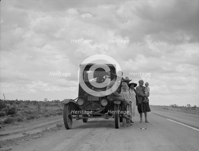 Three related Oklahoma drought refugee families near Lordsburg, New Mexico, 1937. Creator: Dorothea Lange.