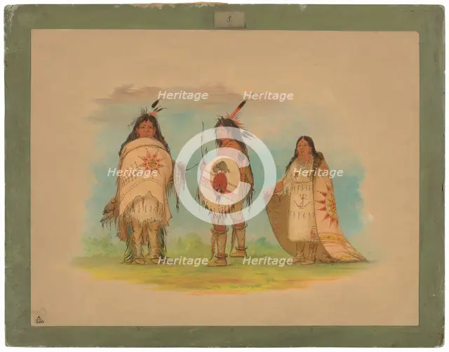 Three Riccarree Indians, 1861. Creator: George Catlin.