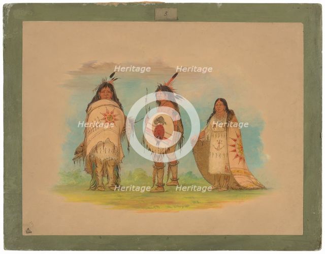 Three Riccarree Indians, 1861. Creator: George Catlin.