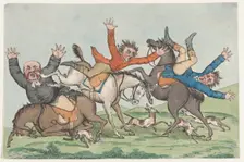 Three Riders Fall from their Mounts, 1780-1820. Creator: Unknown