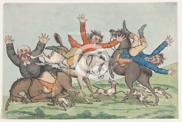 Three Riders Fall from their Mounts, 1780-1820. Creator: Unknown.