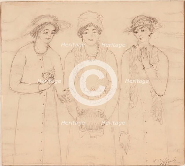 Three Women, 1908. Creator: Abraham Walkowitz.