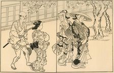Three women and male servant, 1730, (1924). Creator: Nishikawa Sukenobu