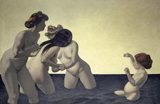 Three Women and One Little Girl Playing in the Water, 1907. Creator: Vallotton, Felix Edouard (1865-1925)
