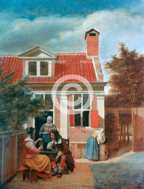 'Three Women and a Man in a Courtyard behind a House', c1657-1659. Artist: Pieter de Hooch