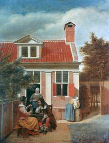 Three Women and a Man in a Courtyard behind a House c1657-1659. Artist: Pieter de Hooch