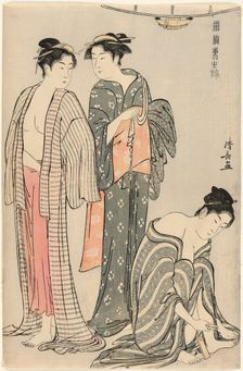 Three Women after a Bath, from the series "A Brocade of Eastern Manners..., c. 1783/84. Creator: Torii Kiyonaga