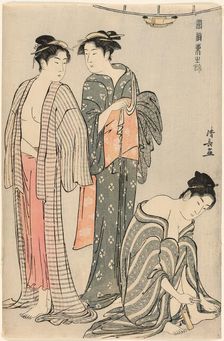 Three Women after a Bath, from the series "A Brocade of Eastern Manners..., c. 1783/84. Creator: Torii Kiyonaga