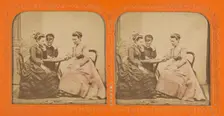 Three women at a table playing a game, 1855-1860. Creator: Unknown