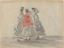 Three Women at Trouville, c. 1865. Creator: Eugene Louis Boudin