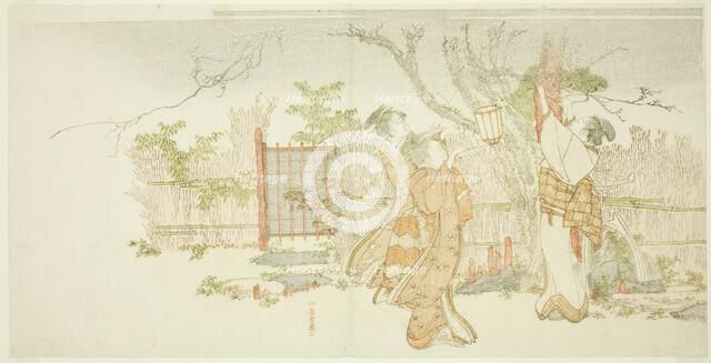 Three women beneath a plum tree at night, Japan, c. 1796. Creator: Hokusai.