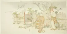 Three women beneath a plum tree at night, Japan, c. 1796. Creator: Hokusai