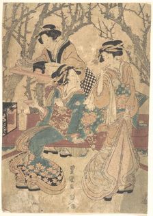 Three Women Dining Before a Group of Trees. Creator: Utagawa Toyokuni I