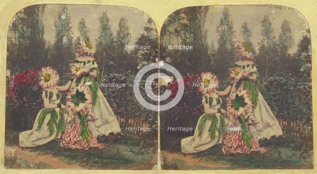Three women dressed as \flowers\, about 1860. Creator: Unknown.