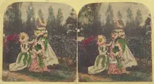 Three women dressed as \flowers\, about 1860. Creator: Unknown